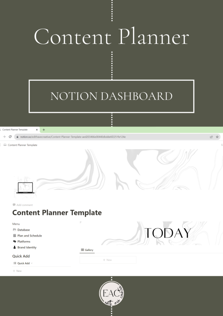 Image contains a screenshot of the Content Planner Notion Dashboard